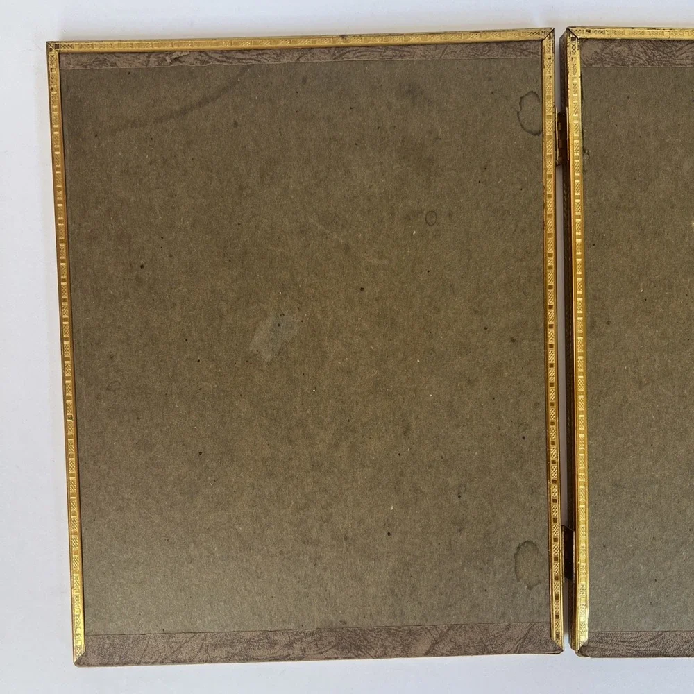 VTG Gold Tone Brass Bi Fold Double Hinged Picture Frame Holds Two 8x10 Photos